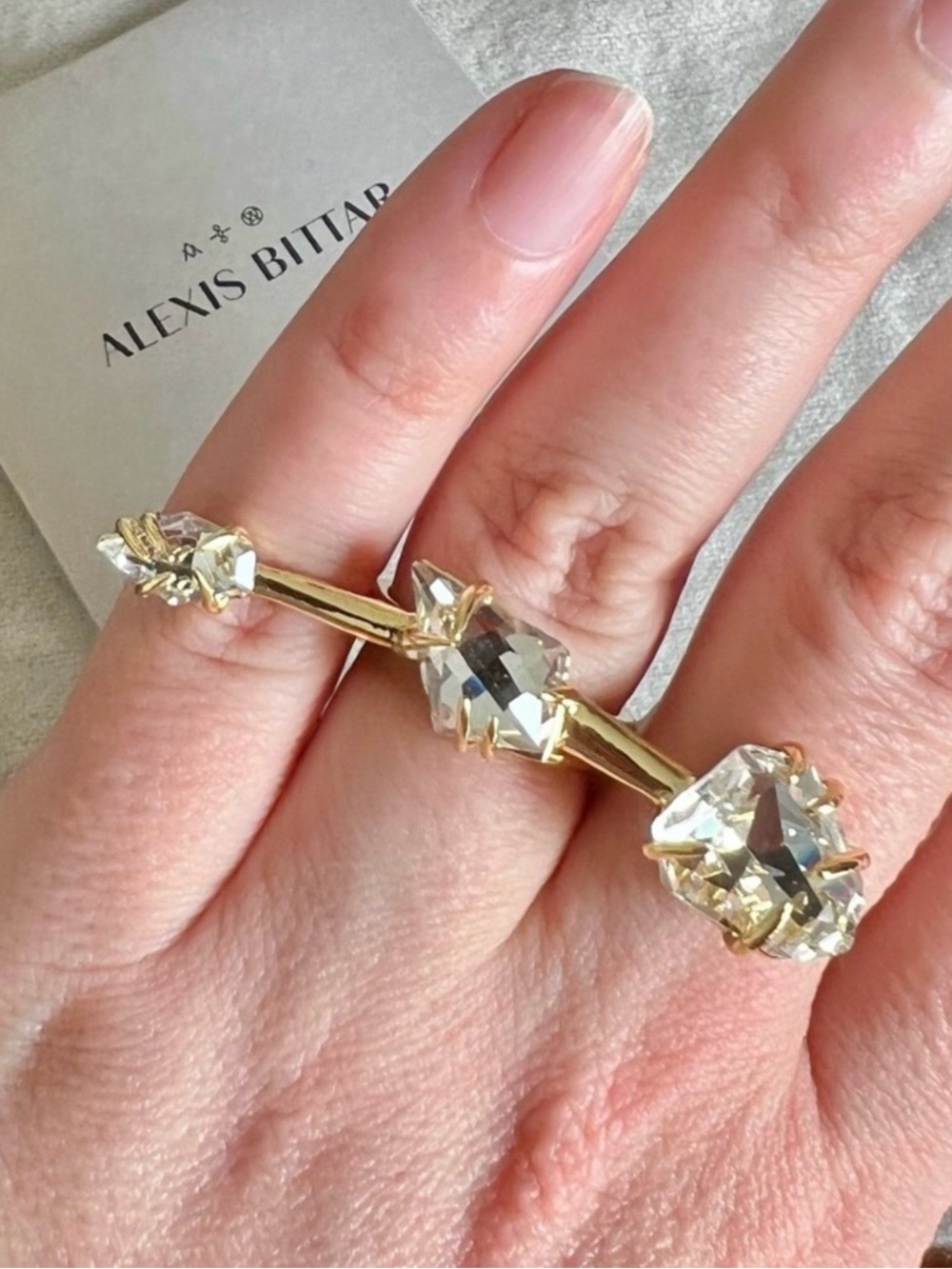Alexis Bittar Crystal Bar Ring Size 7 Gold Clear SB17